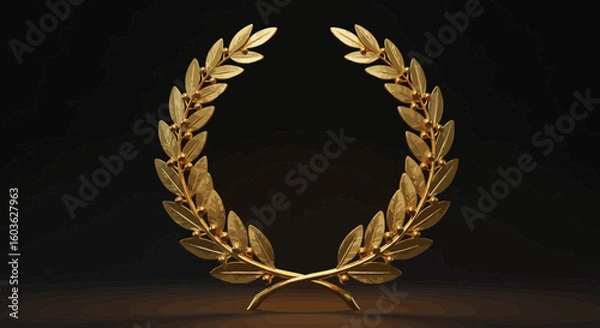 Fototapeta Elegant golden laurel wreath, symbol of victory and achievement on dark background