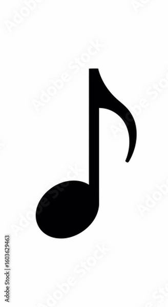 Fototapeta A Simple, Bold Black Eighth Note on White Background.