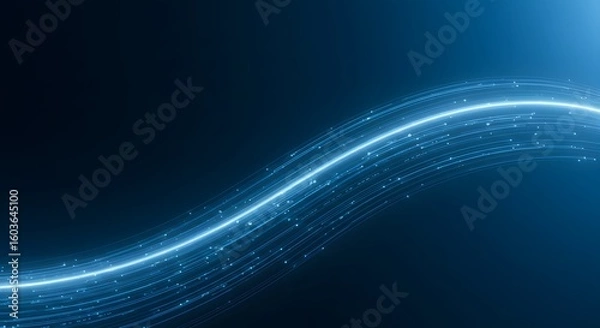 Obraz Glowing Blue Light Curve with Bright Particles on Dark Background