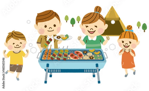 Fototapeta  バーベキューをする家族