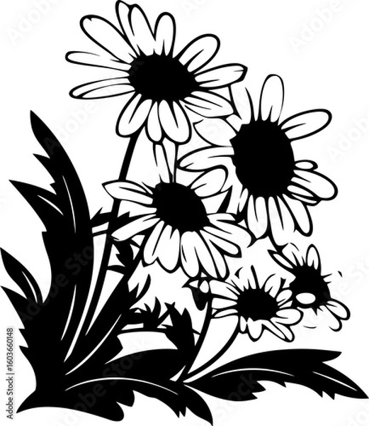 Fototapeta Daisy flower corner border silhouette