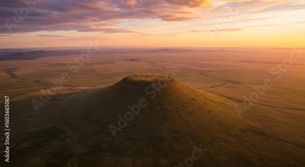 Fototapeta 夕焼けの孤峰、静寂の息吹