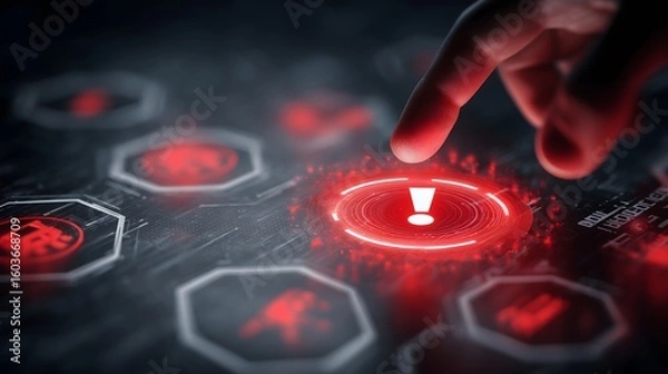 Fototapeta Critical system error alert, Digital warning notification interface, Cybersecurity risk management, Emergency response technology