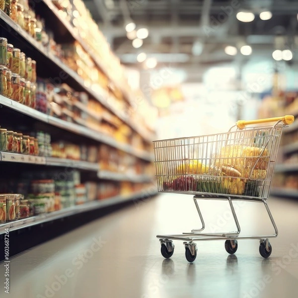 Fototapeta Supermarket aisle with shopping cart (4)