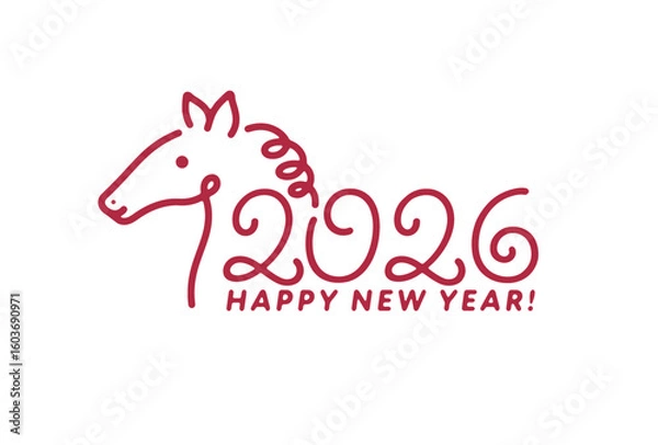 Obraz 2026年・年賀状に最適！馬のイラスト素材