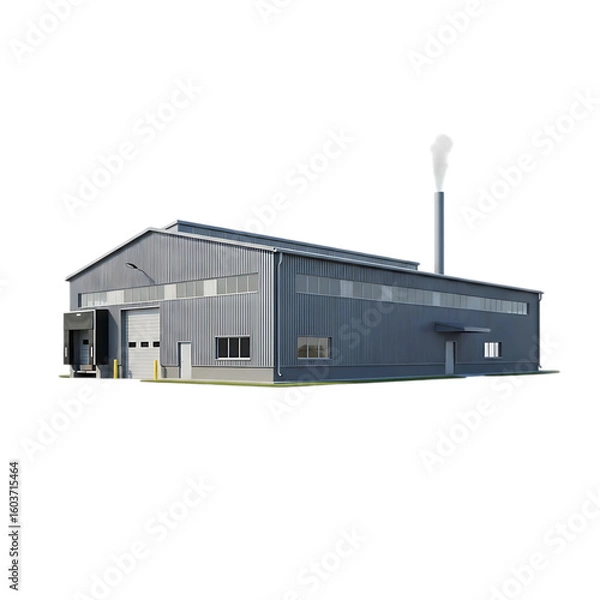Fototapeta simple realistic factory building model on transparent background PNG file