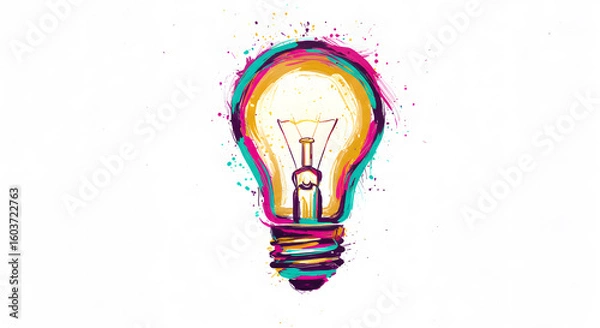 Fototapeta Abstract Lightbulb with Colorful Brush Strokes for Creativity Day Vibrant abstract painting a glowing light Hand-drawn lightbulb doodle bursting with colorful paint strokes; vibrant creative idea