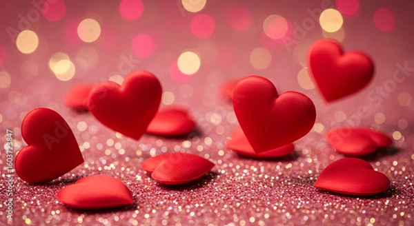 Fototapeta Romantic Red Heart Background with Sparkles for Valentine’s Day Valentine's Day red heart festive background illustration