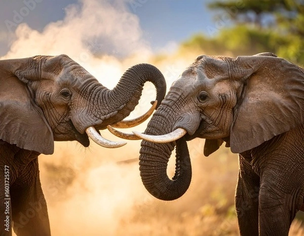 Obraz Elephants Playfully Locking Tusks