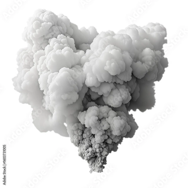 Fototapeta Dense gray smoke cloud rising upward, isolated on transparent background. Realistic plume with detailed texture, resembling explosion aftermath or industrial smoke.