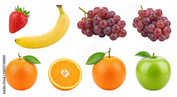 Fototapeta fruit mix isolated separately arranged on transparent background PNG file