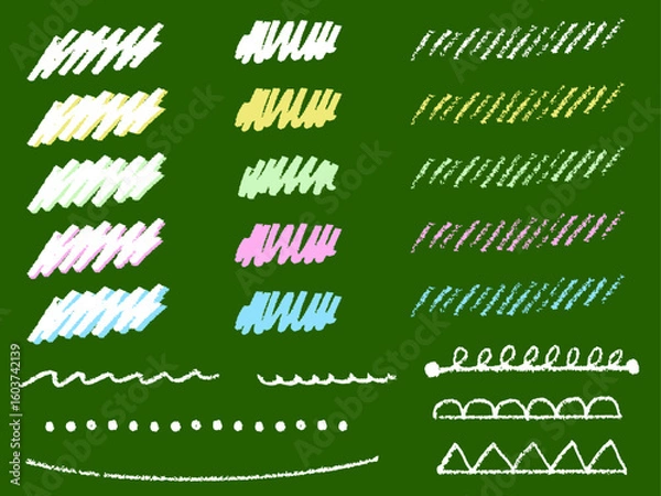 Obraz 黒板にチョークで書いたざぶとんのあしらいや飾り罫のイラスト素材　シンプルでかわいい手描き装飾セット