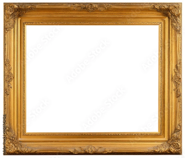Fototapeta Ornate Gold Picture Frame with Detailed Carvings on Transparent Background
