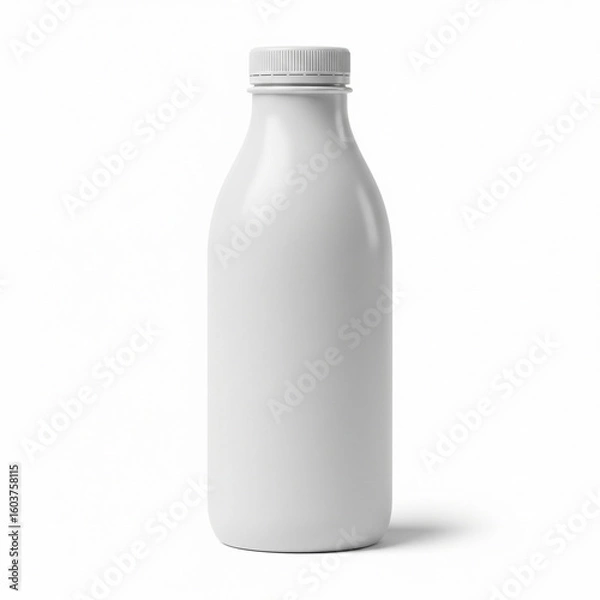 Fototapeta White opaque milk bottle with screw cap on white background