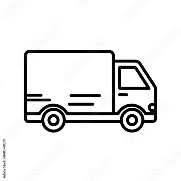Fototapeta Minimalist outline illustration of delivery truck isolated on white background, concept for logistics solution, moving service and transportation planning.