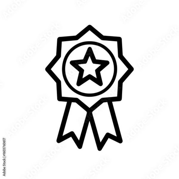 Fototapeta Simple linear representation of an award badge featuring a star within a circle and ribbon. Concept for recognition symbol, achievement icon and victory emblem