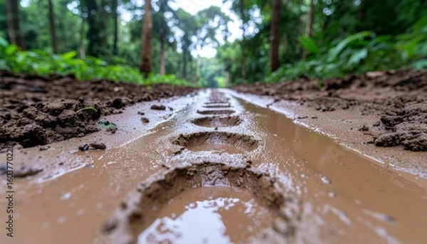 Obraz Elephant Footprints Leading into Forest