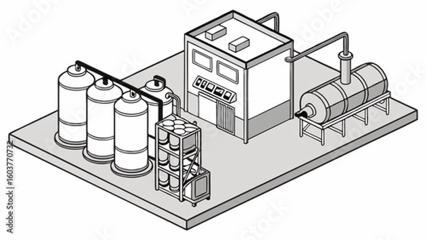 Obraz Industrial Facility Illustration Depicting Storage Tanks and Processing Equipment - Vector Art