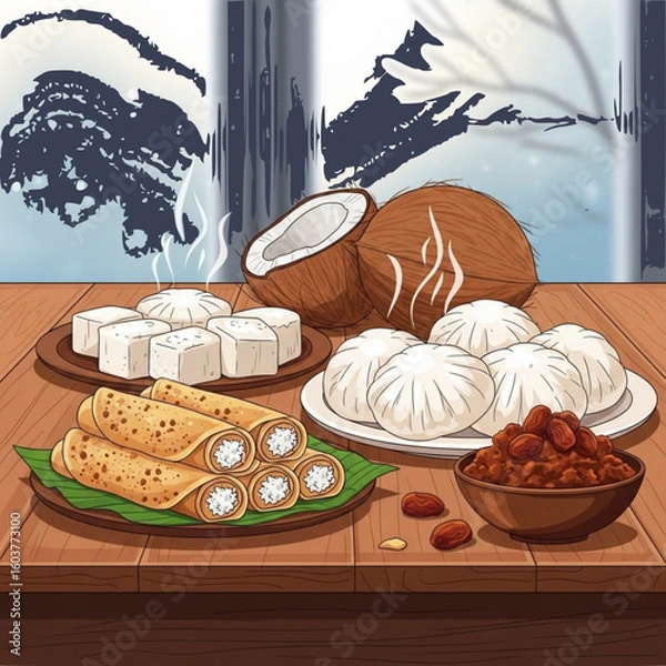 Obraz Colorful array of fresh Asian breakfast 