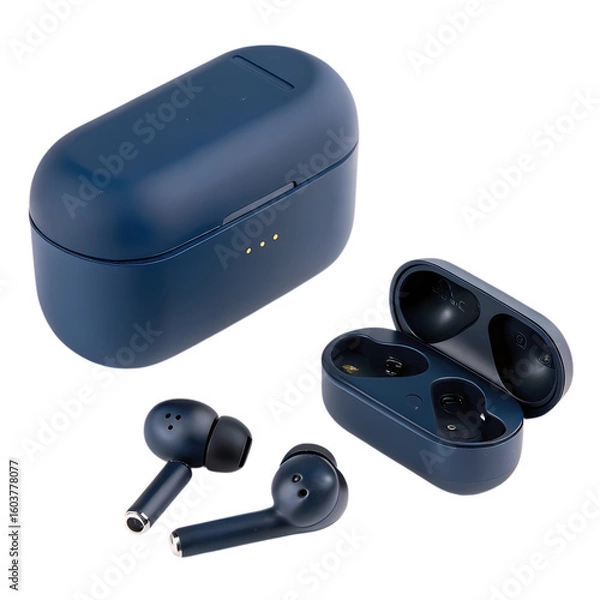 Obraz Premium Wireless Earbuds: Deep Blue Design & Charging Case