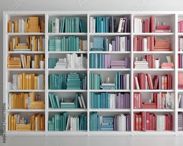 Obraz Color-Coded Books on White Bookcase
