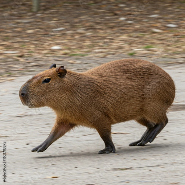 Fototapeta Dynamic Capybara Sprint: A Photorealistic Action Shot in Stunning 8K Resolution.