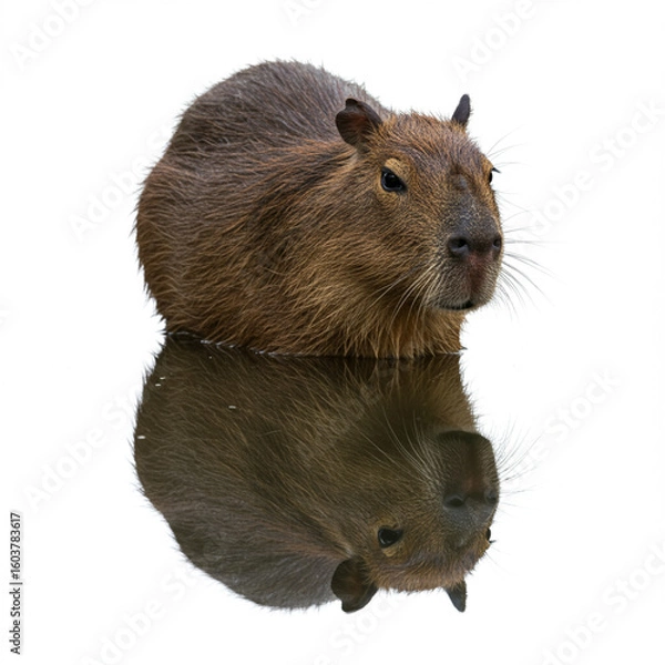 Fototapeta Introspective Capybara Gazing at Reflection: A Moment of Self-Awareness in 8k.
