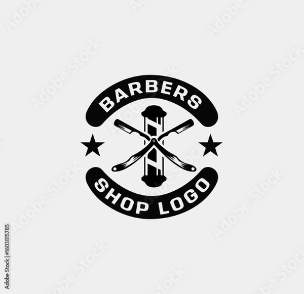 Fototapeta  Barbershop Emblem with Barber Pole and Crossed Razors
