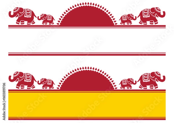 Fototapeta アジア風のタイトルフレームセット。象のイラスト装飾。赤