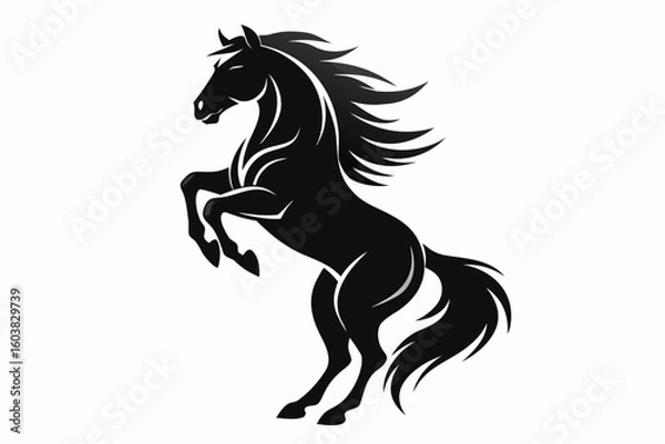 Fototapeta Majestic Black Horse Silhouette Rearing Upwards Symbolizing Power Freedom and Graceful Movement Design for Logos and Branding Projects