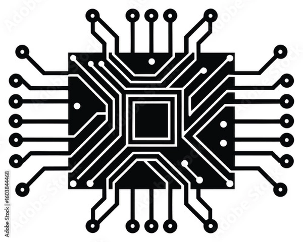 Fototapeta A black and white circuit board design isolated on white background Ai Generated
