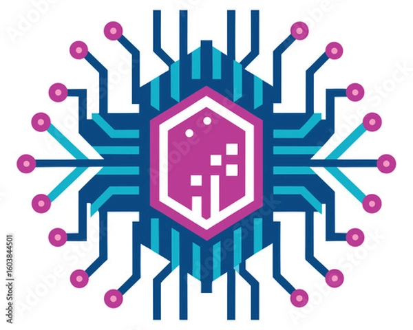 Fototapeta A colorful circuit board design isolated on white background Ai Generated