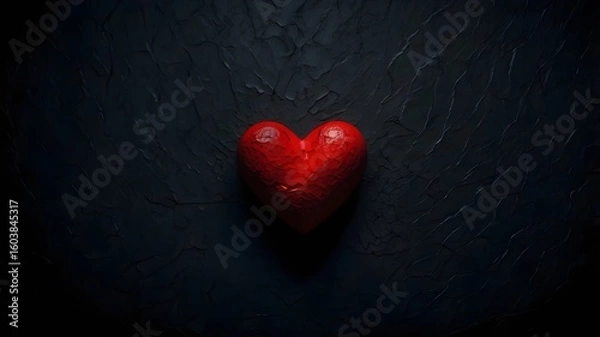 Obraz Abstract red heart symbol on textured dark background, evoking deep emotions with dramatic lighting.
