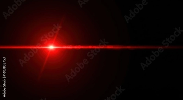 Fototapeta Red Laser Beam in Darkness: A vibrant red laser beam pierces through the darkness, emitting a brilliant display of light and energy in a dramatic, high-contrast composition.