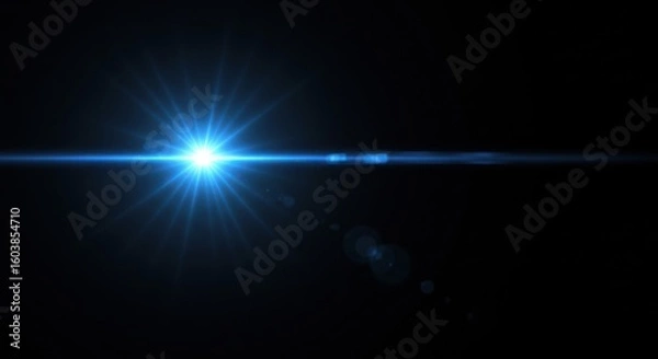 Fototapeta Celestial Beam: A stunning lens flare casts a brilliant beam of light, emanating from a singular, luminous core against a stark black background. It's a visual metaphor for energy and radiance.