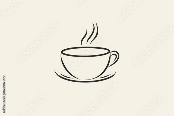 Fototapeta Simple line drawing of a steaming coffee cup