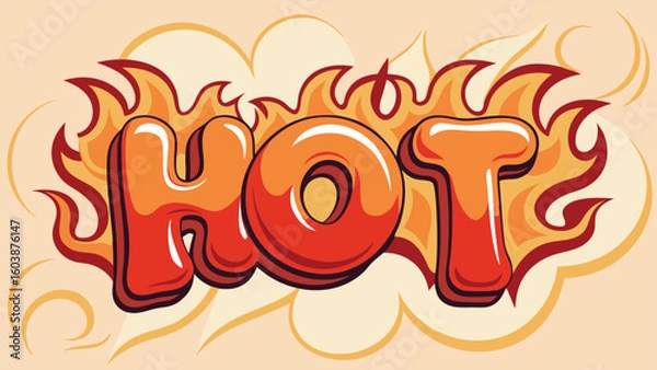 Fototapeta HOT cartoon typography with fire outline and fun playful design style