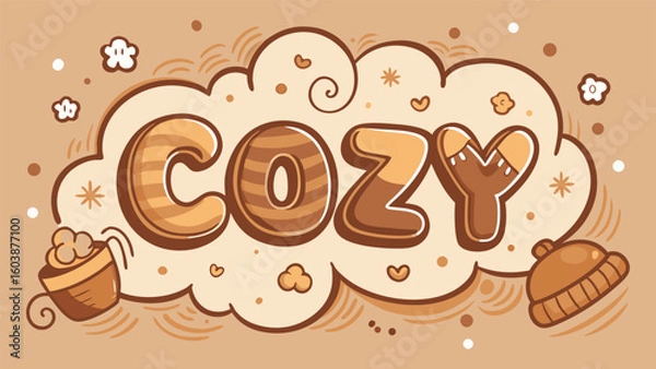 Fototapeta COZY cute typography with cookies and stars in fun playful retro colors