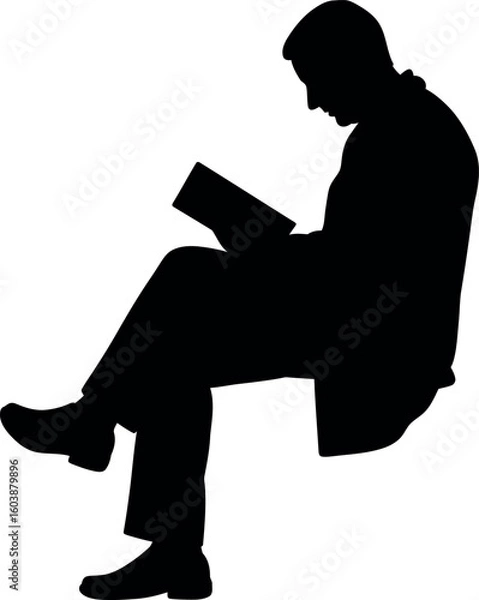 Obraz Silhouette of man reading book isolated on white
