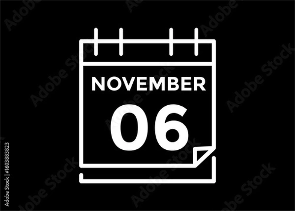 Fototapeta 6 November, calendar date icon. 6 November Calendar Date for Deadlines or Appointment. Day, month. vector illustration.
