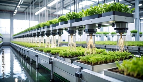 Fototapeta Automated Hydroponic System Growing Fresh Greens Indoors