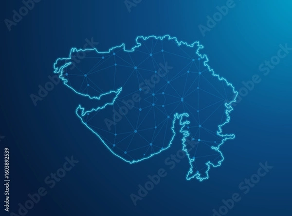 Obraz Mosaic technical Gujarat State map isolated on a white background. Vector geographic abstraction in different colors. Mosaic of Gujarat State map combined of random multi-colored cogwheel items.
