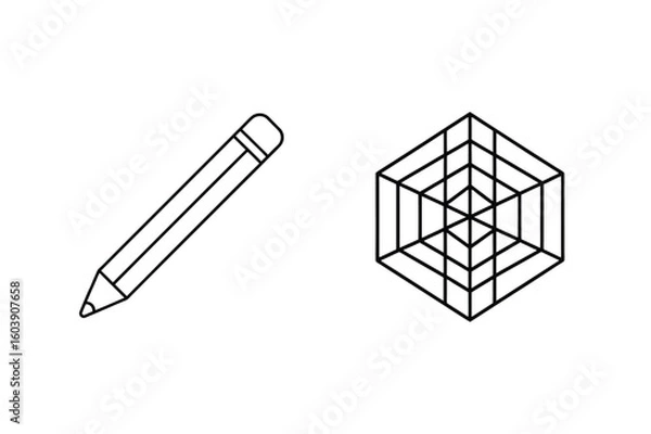 Fototapeta Drawing tool and geometric structure pencil cube