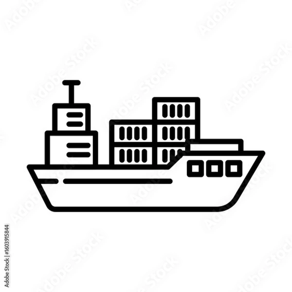 Fototapeta Cargo Ship Icon. Container Vessel Vector Symbol for Maritime Shipping and Global Logistics  Line Art