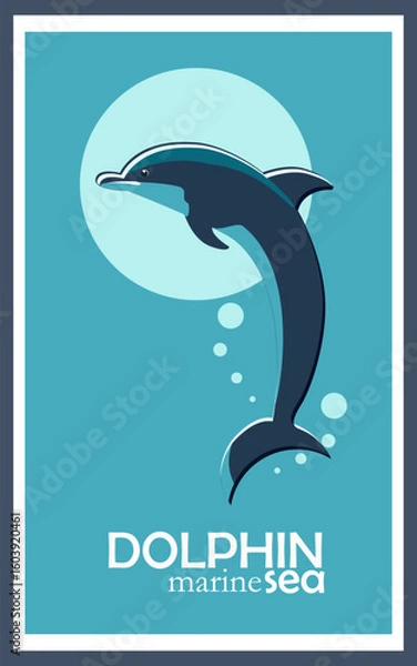Obraz Dolphin poster, flat illustration in sea colors vector