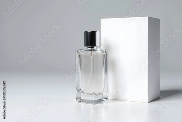 Fototapeta Minimalist perfume bottle with a sleek white box on a simple background showcases elegance and style for fragrance enthusiasts