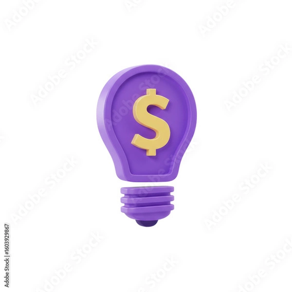 Fototapeta A purple lightbulb icon with a dollar sign, representing financial ideas or business innovation. isolated on a transparent background, png, cutout