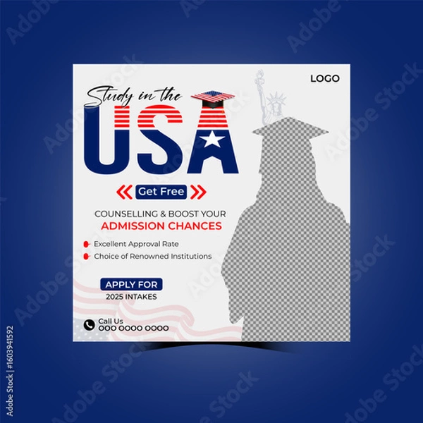 Obraz Study in USA Social Media Post Design