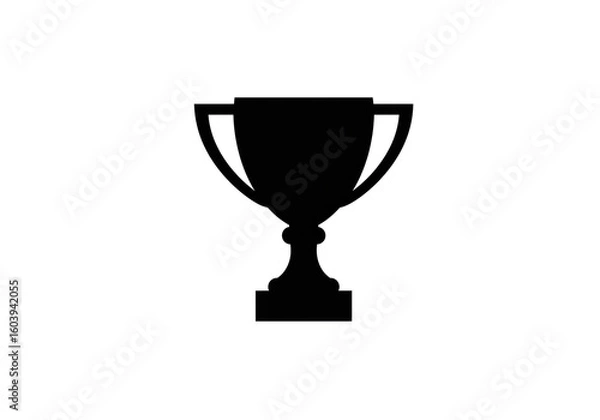 Fototapeta A simple black silhouette of a trophy with handles on a plain white background art