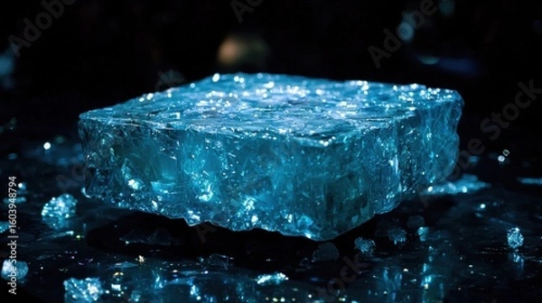 Fototapeta A cube of ice with a blue tint.